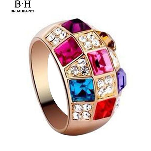 broadhappy-แหวนค็อกเทลโลหะผสมทองหรูหรา-rhinestone-สีสันสตรี-แหวนเกลี้ยง