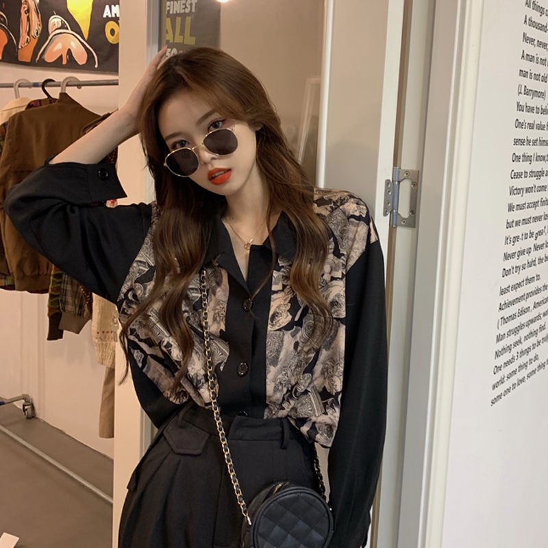 มีสินค้า-พิมพ์ย้อนยุคยอดนิยมเกาหลีเย็บเสื้ออารมณ์เสื้อแขนยาว