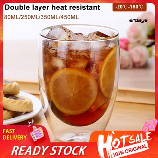 ★EDR★Home Double Wall Heat Insulation Tea Coffee Milk Mug Drink Glass Cup Drinkware