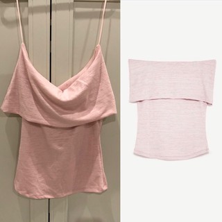 Zara top size M สีชมพูอ่อน แบบปาดไหล่ ของใหม่