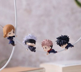 4pcs/set Jujutsu Kaise Gojo Satoru Itadori Yuji Fushiguro Megumi and Nobara Kugisaki Cable Holder Mini Figures 5cm