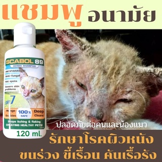 สินค้า 📢ส่งด่วน แชมพูอาบน้ำแมว แชมพูเชื้อราแมว ขี้เรื้อน โรคผิวหนัง ผื่นแดงคัน ขจัดตัวไรขน ลดอาการขนร่วง หายสนิท 120 ml.