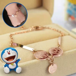 สร้อยข้อมือเหล็กไทเทเนียม ทอง 18k จี้การ์ตูนโดราเอมอน ของขวัญวันเกิด สําหรับเด็กผู้หญิง