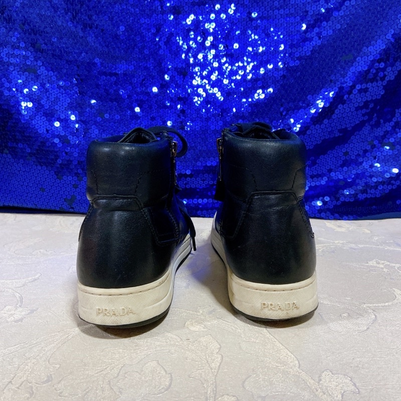 prada-black-leather-sport-sneakers-string-shoes-แท้
