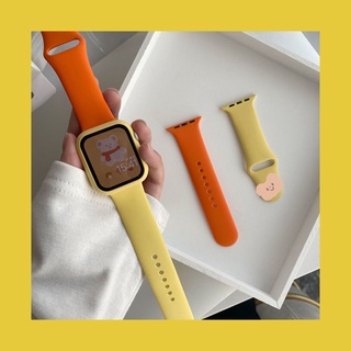 💞Hot sale💞เหมาะสำหรับ Apple watch Apple watch6 การจับคู่สี iwatch1/2/3/4/5 สายรัด SE ฟิล์มเปลือกแบบบูรณาการ