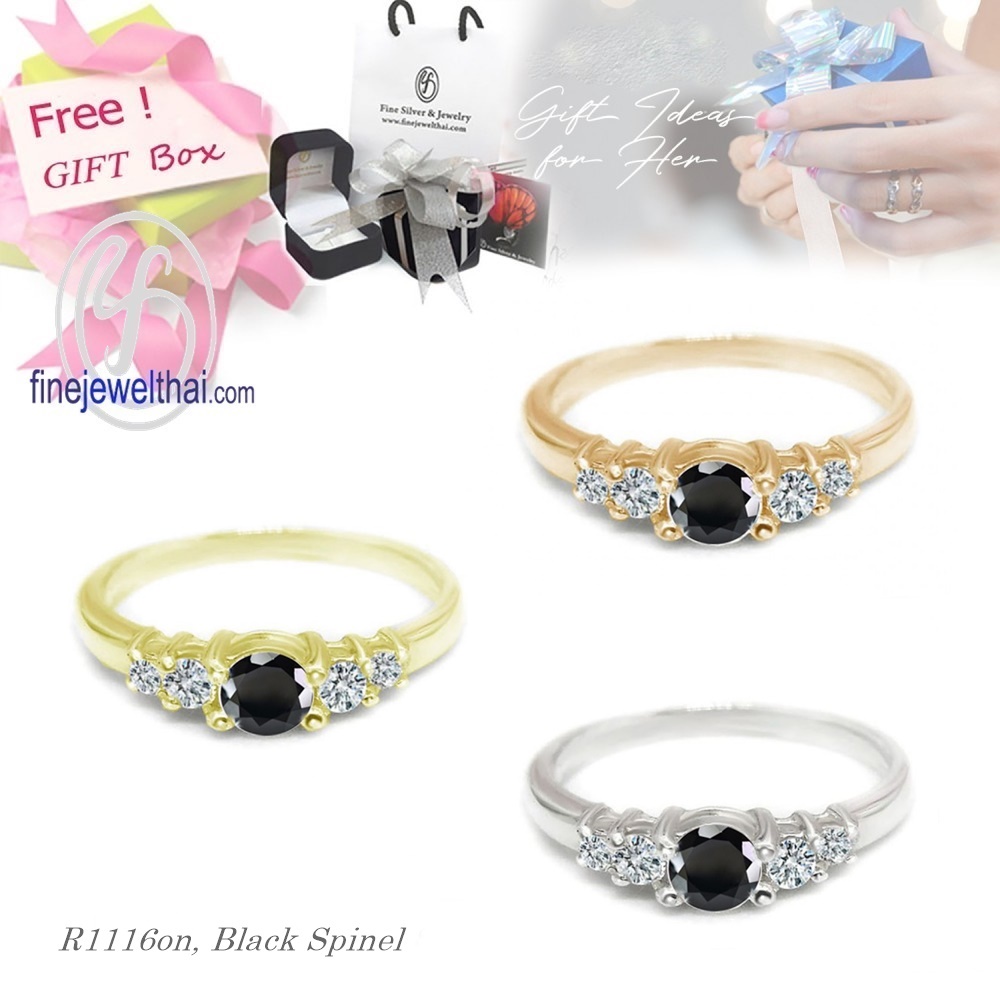 finejewelthai-แหวน-แหวนนิล-นิลแท้-แหวนเงินแท้-แหวนพลอย-พลอยประจำเดือนเกิด-black-spinel-silver-ring-r1116on