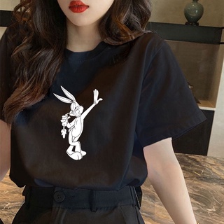 CX เสื้อยืดขนาดใหญ่สําหรับผู้หญิงผู้ชายคอกลม Disney Bugs Bunny การ์ตูนกราฟิกพิมพ์ tshirt สําหรั hNn