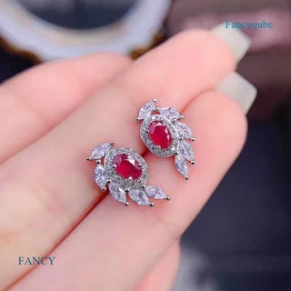 สินค้า Fancy ต่างหูสตั๊ด ทรงวงรี ประดับเพทาย AAA สีแดง คลาสสิก เครื่องประดับแฟชั่น สําหรับผู้หญิง