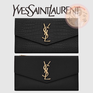 Shopee ราคาถูกสุดๆ 🔥 ของแท้ 100% 🎁YSL/Yves Saint Laurent Brand New UPTOWN Crocodile Embossed Shiny Leather Large Wallet