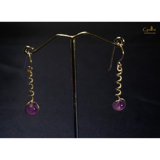 925 Sterling Silver Earrings ต่างหู เงินแท้ 925 เคลือบด้วยทองโรสโกลด์ Amethyst 6 mm