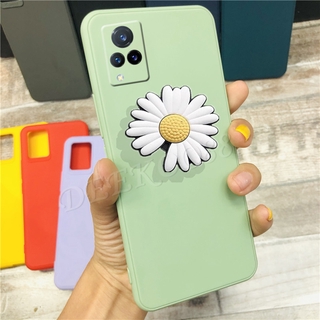 Ready Stock เคสโทรศัพท์ VIVO V21 5G Casing With Flower Daisy Folding Stand Holder Black Cover เคสซิลิโคน วีโว่V21 Phone Case