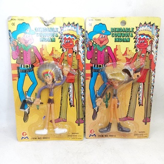 (แท้/มือ1/งานวินเทจ)  VINTAGE BENDY BENDABLE FIGURES COWBOY INDIAN WESTERN FLEXI FIGURES 5 RARE Bandai