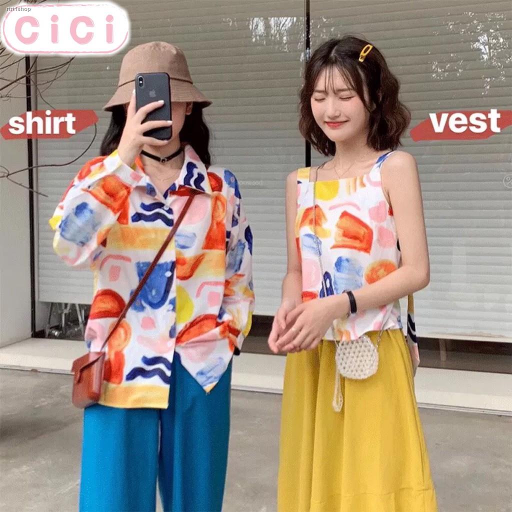 สปอตสินค้าcicishop-พร้อมส่ง-เสื้อเชิ้ตแขนยาว-สายเดี่ยว-พิมพ์ลายน่ารัก-2082-2083