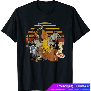 Tee ดิสนีย์เสื้อยืดลำลอง Disney Lion King Group Retro Stripe Sunset Vintage T-Shirt Disney T-shirt