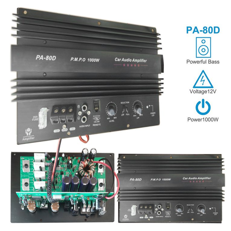 บอร์ดขยายเสียงซับวูฟเฟอร์เบส-12v-1000w-pa-80d