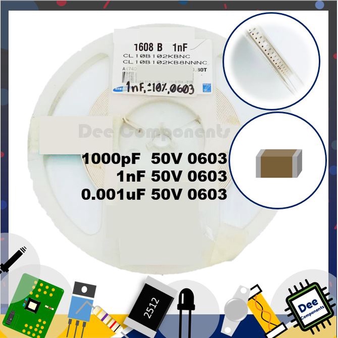 0.001uF 1nF 1000pF 0603 ±10% 50V X7R CL10B102KB8NNNC Samsung 2-A2-25 ...
