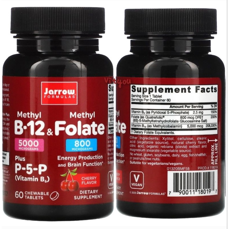 ภาพสินค้าพร้อมส่ง Lotใหม่ , Methyl B-12 & Methyl Folate, วิตามิน B12 ชนิดอม, Jarrow formulas จากร้าน vityou8 บน Shopee ภาพที่ 5