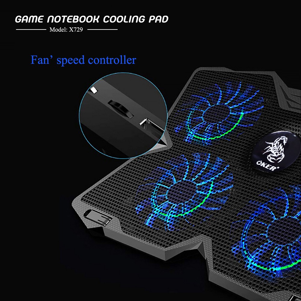 ส่งเร็ว-oker-x729-พัดลมรองโน๊ตบุ๊ค-game-laptop-cooler-pad-cooling-equipment-4-core-cooling-mute-radiator-dm-729