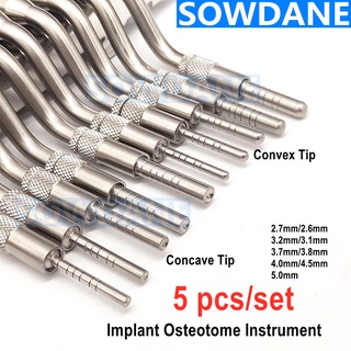 5pcs set Dental Implant Osteotome Instrument Tool Sinus Lifting Lift Tool Convex or concave Tip Bended Stainless Steel O