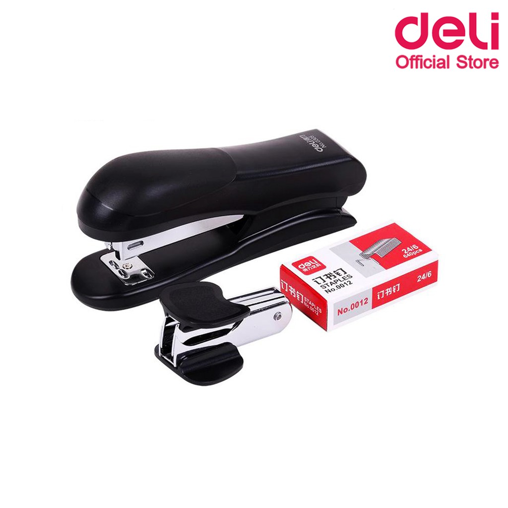 deli-0355-stapler-set-ชุดเครื่องเย็บกระดาษ-25-แผ่น-แพ็ค-12-ชิ้น-เครื่องเย็บกระดาษ-ที่เย็บกระดาษ-อุปกรณ์สำนักงาน-แม็ก-แม็