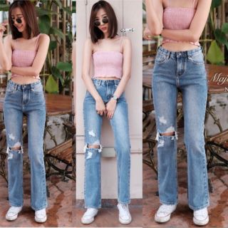 JH1594#ยีนส์วินเทจขาบานนิดๆ มีS-XL #jeans house