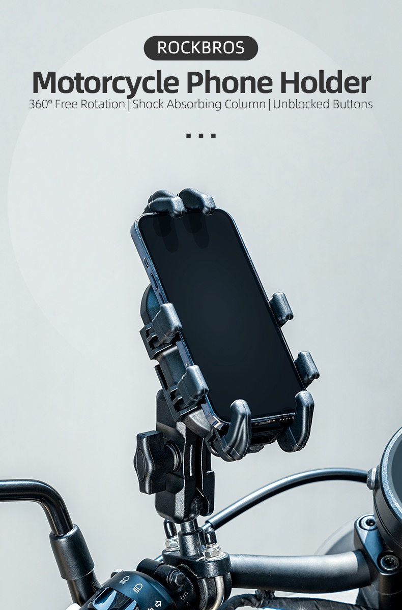 เกี่ยวกับ Rockbros ที่วางโทรศัพท์ รถจักรยานยนต์ คุณภาพสูง โลหะ สากล ดูดซับแรงกระแทก ป้องกันการตก ที่วางโทรศัพท์ สําหรับรถจักรยานยนต์ จักรยาน ที่วางโทรศัพท์มือถือ