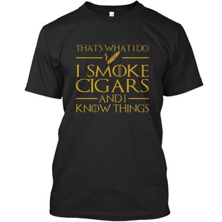 เสื้อยืดโอเวอร์ไซส์เสื้อยืดพิมพ์ลาย I Smoke cigars and Know Things สำหรับผู้ชายS-3XL