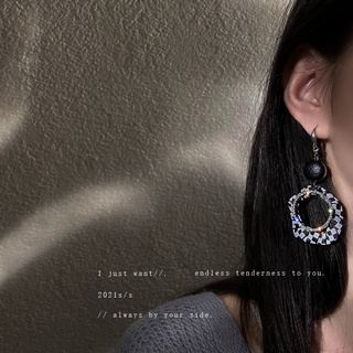 Diamond-studded round hollow pattern ear hooks Korean cool style personality earrings simple girly earrings for women fo