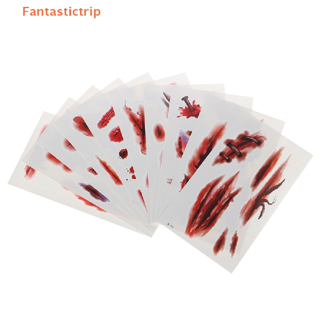 fantastictrip-สติกเกอร์รอยสักชั่วคราว-ลายฮาโลวีน-แวมไพร์-แมงมุม-เลือด-รอยแผลเป็น-10-แผ่น