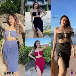 Selected4you พร้อมส่ง Set 2 ชิ้น เสื้อแหวกอกกระโปรงรูด ชุดไปเที่ยวทะเล เดรสไปเที่ยวทะเล  ชุดเซ็กซี่