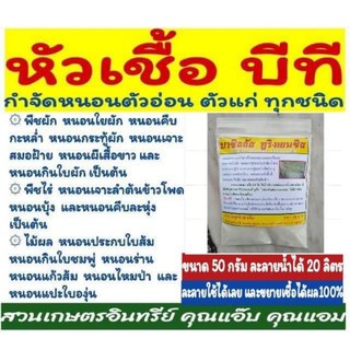 กำจัดหนอน หัวเชื้อบีที ขนาด 50 กรัม , บาซิลลัส ทูริงเยนซิส , BT กำจัดหนอน หนอนกระทู้ หนอนด้วง เป็นอินทรีย์ชีวภาพ