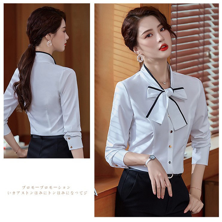 เสื้อเชิ้ตสีขาวแขนยาวใส่ทำงานพร้อมส่งผ้าโพลีเอสเตอร์ใส่สบาย