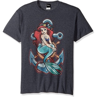 เสื้อยืดสีดำอินเทรนด์2021 ข้อเสนอพิเศษ หุ่นยนต์ ผู้ชาย Disney Mens Little Mermaid Ariel Anchor Graphic T-Shirt คอกลม แฟ