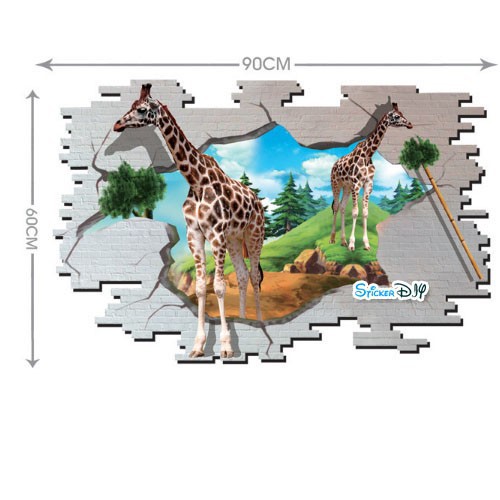 wall-sticker-สติ๊กเกอร์ติดผนัง-3d-giraffe-i-กว้าง90cm-xสูง60cm