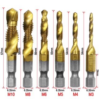 ดอกสว่านเกลียวเมตริก ชุบไทเทเนียม M3-M10 HSS ก้านหกเหลี่ยม 6 ชิ้น