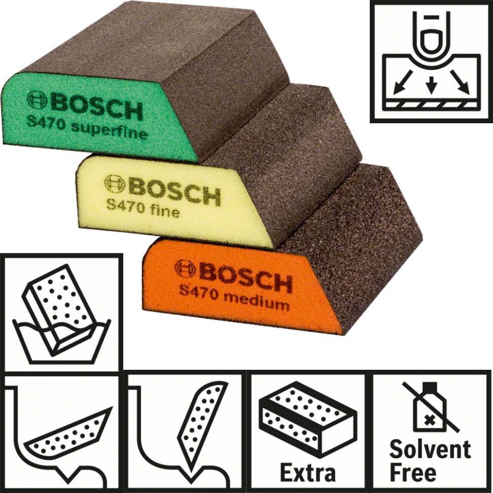 2608621252 กระดาษทรายฟองน้ำ Bosch รุ่น Profile (แพ็ค 3 ชิ้น) Abrasive Sponge Set Blue (3