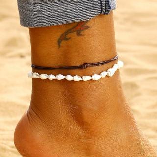 สินค้า 2 Pcs/ Set Anklets for Women Shell Foot Jewelry Summer Beach Barefoot Bracelet Ankle on leg Female Leather Anklet Boho Leg Chain