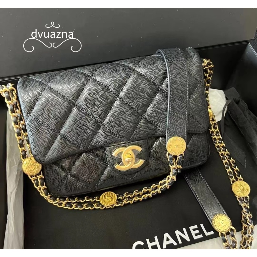 ของแท้-chanel-22a-handmade-workshop-series-gold-coin-mini-one-shoulder-messenger-bag-small