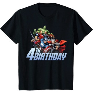 เสื้อยืดผ้าฝ้ายพรีเมี่ยม เสื้อยืด พิมพ์ลาย Marvel Avengers Action Shot 4th Birthday สําหรับผู้ชาย