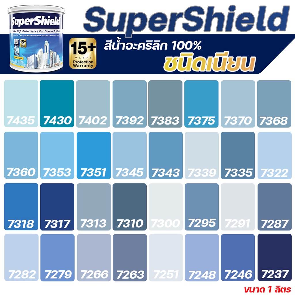 TOA สีภายนอก + สีภายใน สีฟ้า เบอร์ตามพัดสี TOA ฟิล์มเนียน ขนาด 1L เฉดสี ...
