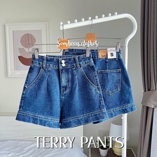 พร้อมส่ง‼️ Terry Pants 🥨 กางเกงยีนส์ขาสั้น กระดุมคู่🥨