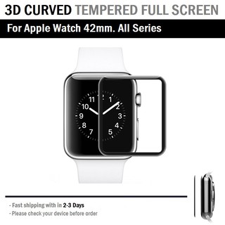 กระจก ฟิล์ม กันรอย เต็มจอ for Apple watch 42 mm. - Black Premium 9H Tempered Glass Protection 3D