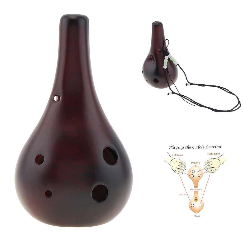 เครื่องดนตรีขลุ่ยเซรามิค-alto-c-tone-ocarina-6-หลุม-พร้อมเชือกแขวน-สีดํา-สําหรับผู้เริ่มต้น