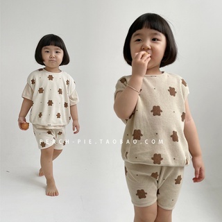 Kids Girl Boy Sleeveless Top Vest Shirt + Shorts Suit Newborn Baby Cute Bear Printed Cotton Set Infants Clothes Outfit