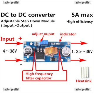 [factoryoutlet] ตัวแปลงแรงดันไฟฟ้า DC-DC step-down 4V-38v เป็น 3.3V 12V 24V 5A