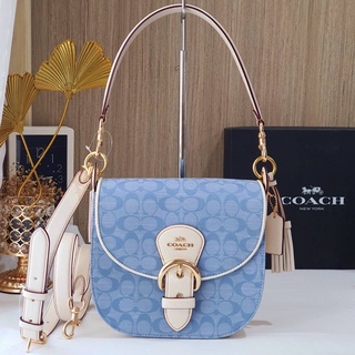 🎀(สด-ผ่อน) กระเป๋า 9 นิ้ว สีฟ้า COACH C8514 Kleo Shoulder Bag 23 In Signature Chambray