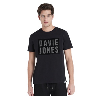 เสื้อยืดใหม่ 2022DAVIE JONES เสื้อยืดพิมพ์ลายโลโก้ กำมะหยี่ สีดำ Corduroy Logo Print T-Shirt in black LG0017BKL XL  XXL