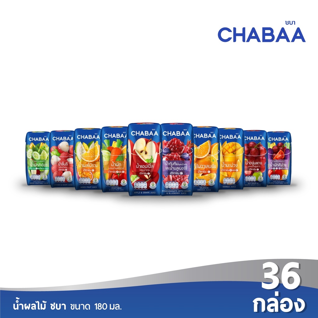 ภาพหน้าปกสินค้าCHABAA น้ำผลไม้ 40% ขนาด 180 มล. ยกลัง(36กล่อง) (เลือกรสชาติได้) จากร้าน chabaaofficial บน Shopee