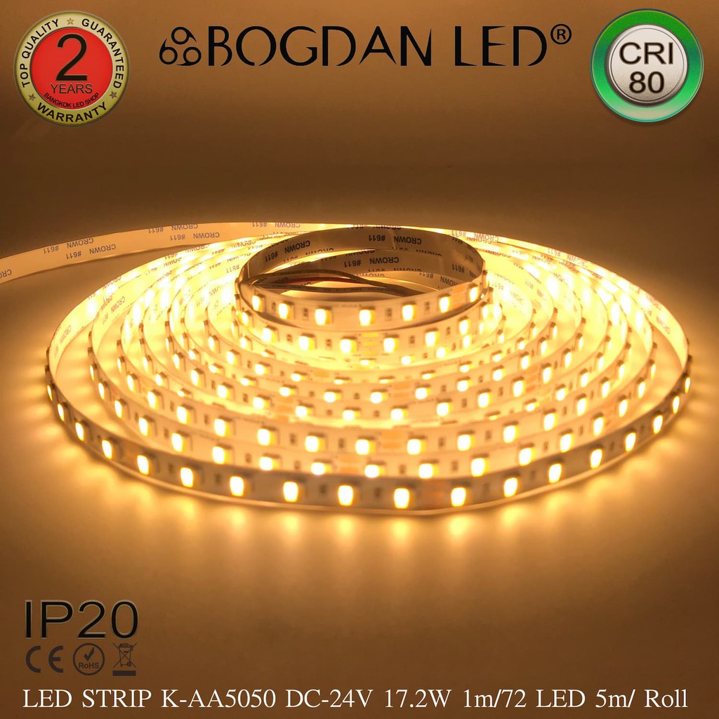 led-strip-k-aa5050-3000-amp-6500k-dc-24v-17-2w-1m-ip20-ยี่ห้อbogdan-led-แอลอีดีไฟเส้นสำหรับตกแต่ง-360led-5m-86w-5m-grade-a