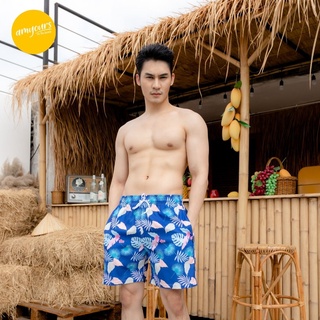 amyours on the beach กางเกงขาสั้นชาย คุณภาพดี ว่ายน้ำ เดินชายหาด รุ่น Mens Summer ลาย Blue Forest